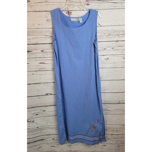 Vtg Jane Ashley Blue Floral Embroidered Linen Blend Shirt & Dress Size Large - Picture 10 of 15